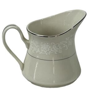 RARE Vintage Ivory Fantasy Japan China Creamer Dish Silver Trim Floral